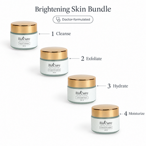 Four-step skincare routine: cleanse, exfoliate, hydrate, moisturize with RizCure Brightening Skin Bundle