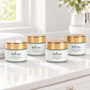 RizCure Brightening Skin Bundle products on a bathroom vanity