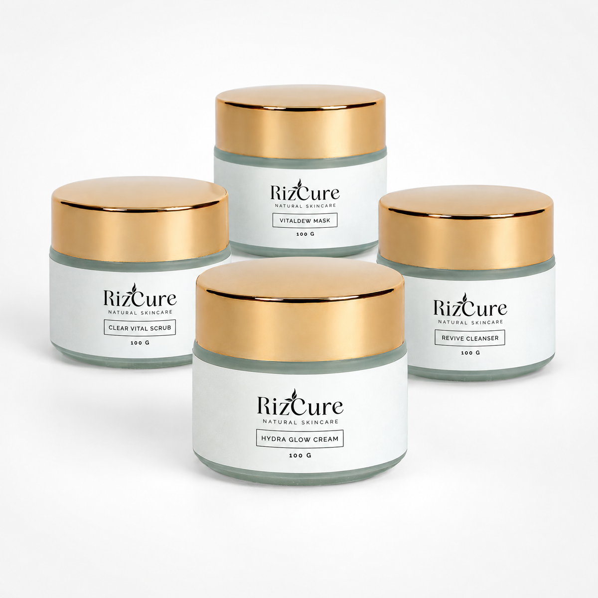 RizCure Brightening Skin Bundle with Clear Vital Scrub, VitalDew Mask, Revive Cleanser and Hydra Glow Cream